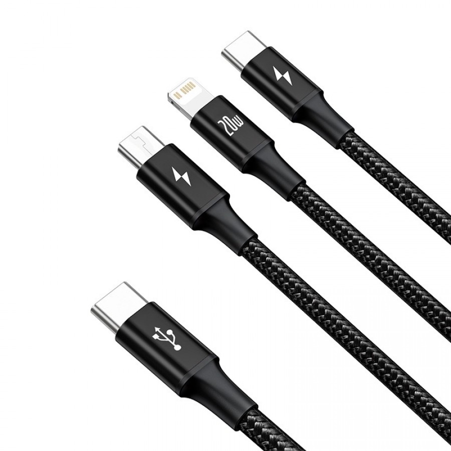 Cáp sạc đa năng  Baseus Rapid Series 3-in-1 PD 20W (Type C to Type C / Lightning/ Micro USB, Fast Charging & Data Cable )