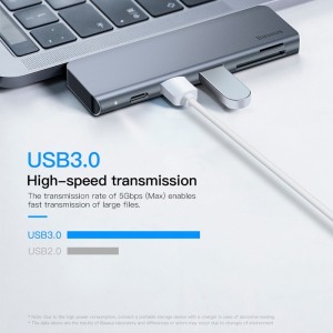 Bộ Hub chuyển đổi 5 trong 1 Baseus Harmonica Type C to USB 3.0, TF/SD Card Reader, Type C PD Adapter cho Macbook Pro/ Laptop Windows
