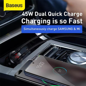 Tẩu sạc nhanh đa năng trên ô tô  Baseus Digital Display Dual SCP Quick Charger 45W