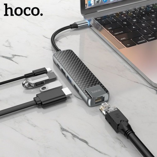 Bộ chuyển đổi đa năng cao cấp Hoco 5 in 1 Type-C to USB/HDMI/RJ45 Ethernet