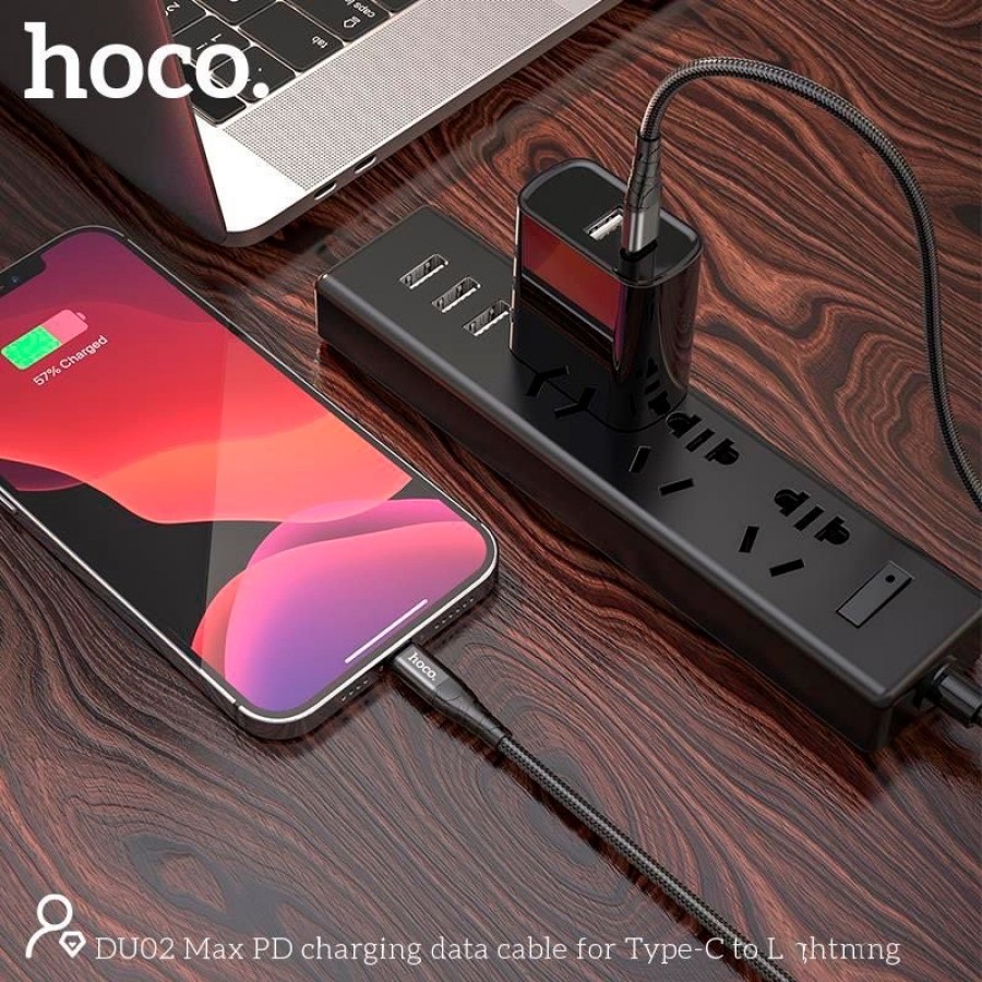Cáp sạc nhanh PD20W Hoco DU02 Max Type-C to Lightning, hỗ trợ truyền dữ liệu, tương thích cho nhiều dòng iPhone/iPad, dây bọc dù chống đứt, dài 1m