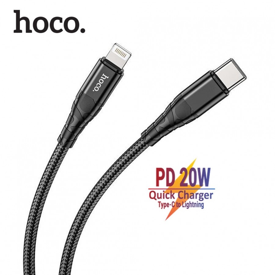 Cáp sạc nhanh PD20W Hoco DU02 Max Type-C to Lightning, hỗ trợ truyền dữ liệu, tương thích cho nhiều dòng iPhone/iPad, dây bọc dù chống đứt, dài 1m