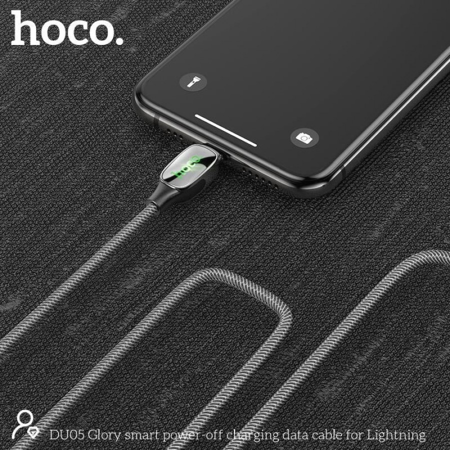 Cáp sạc nhanh Hoco DU05 Lightning USB có đèn báo sạc và tự ngắt sạc thông minh khi đầy pin, dây bọc dù, dài 1m